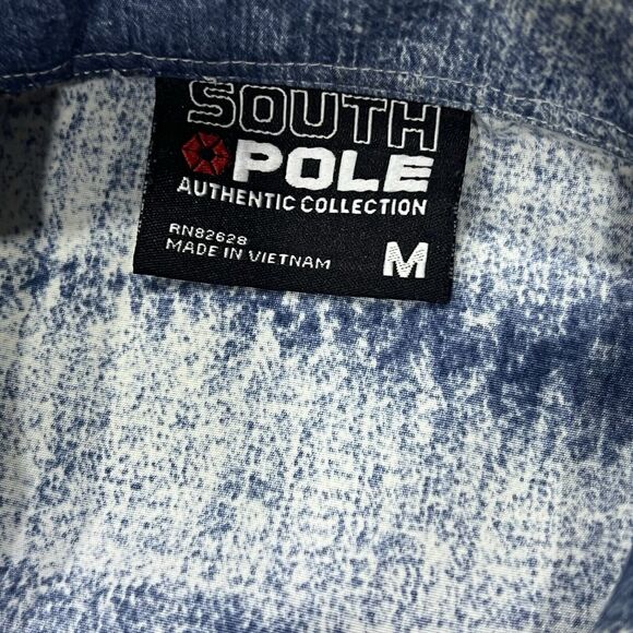 Vintage Y2K South Pole Men Logo‎ Blue Short Sleeve Hawaiian Shirt Size Medium - Picture 5 of 8